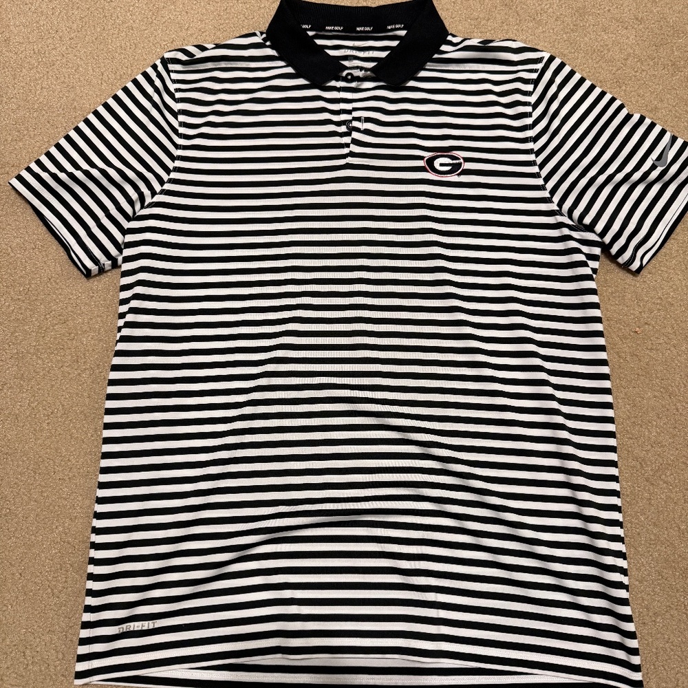 Men’s Nike Georgia UGA Bulldogs Football Golf Dri-Fit Polo Black White Striped
